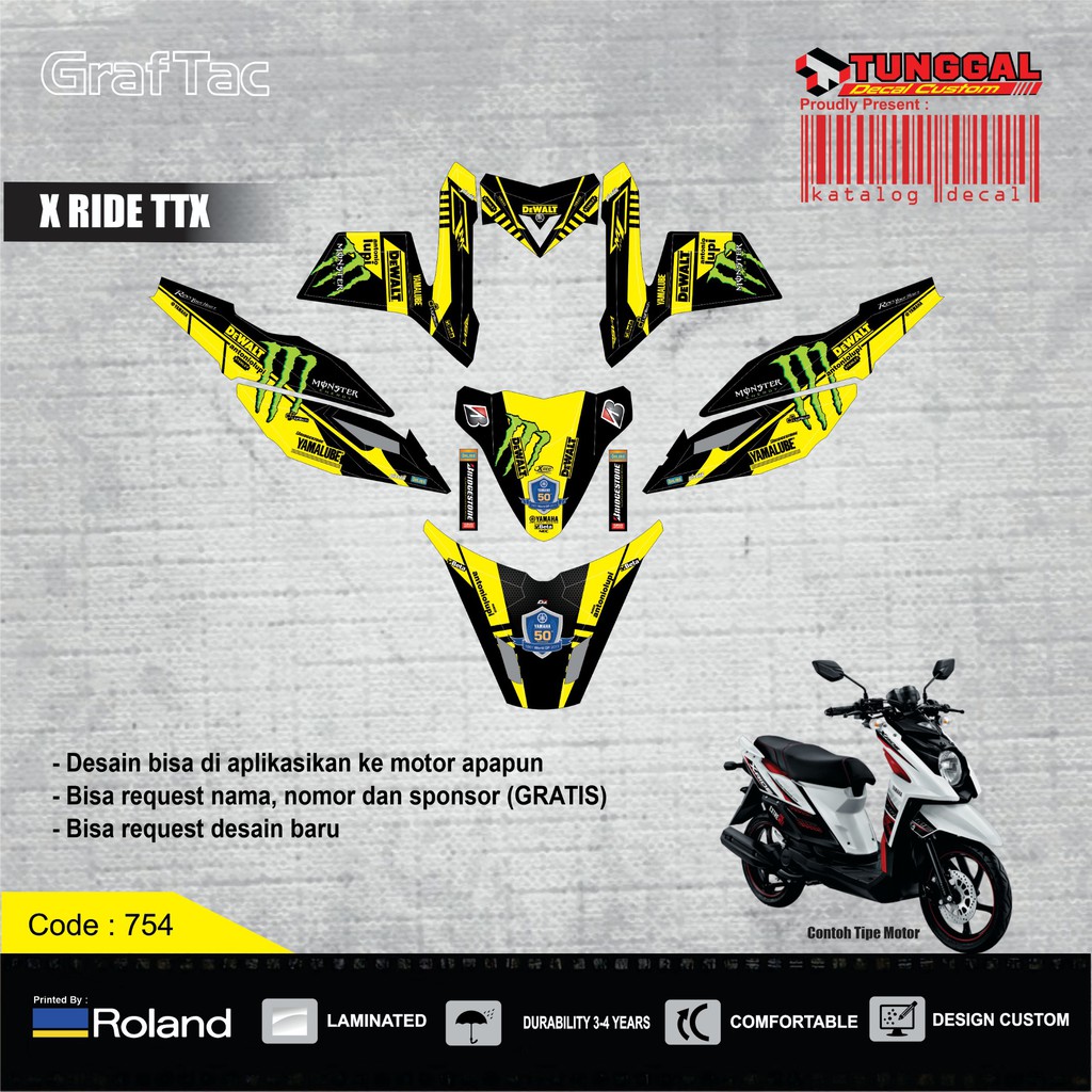 DECAL X RIDE MONSTER STIKER FULL BODY DESAIN BEBAS BISA REQUEST