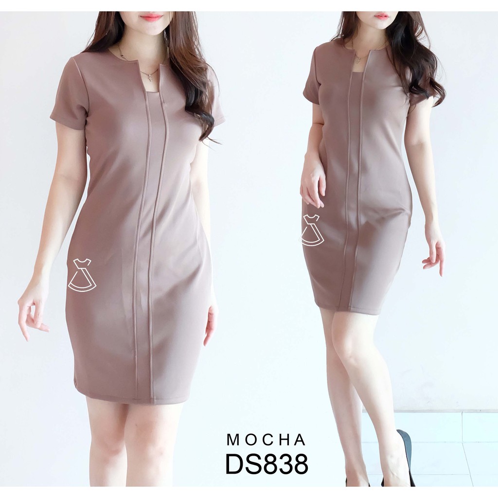 DS838 - DRESS KANTOR DRESS PESTA BASIC SEPAN STRETCH MURAH