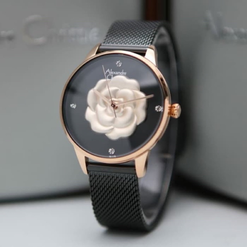 JAM TANGAN WANITA ALEXANDRE CHRISTIE AC2723 AC 2723 BLACK ROSEGOLD RANTAI PASIR ORIGINAL GARANSI RESMI 1 TAHUN