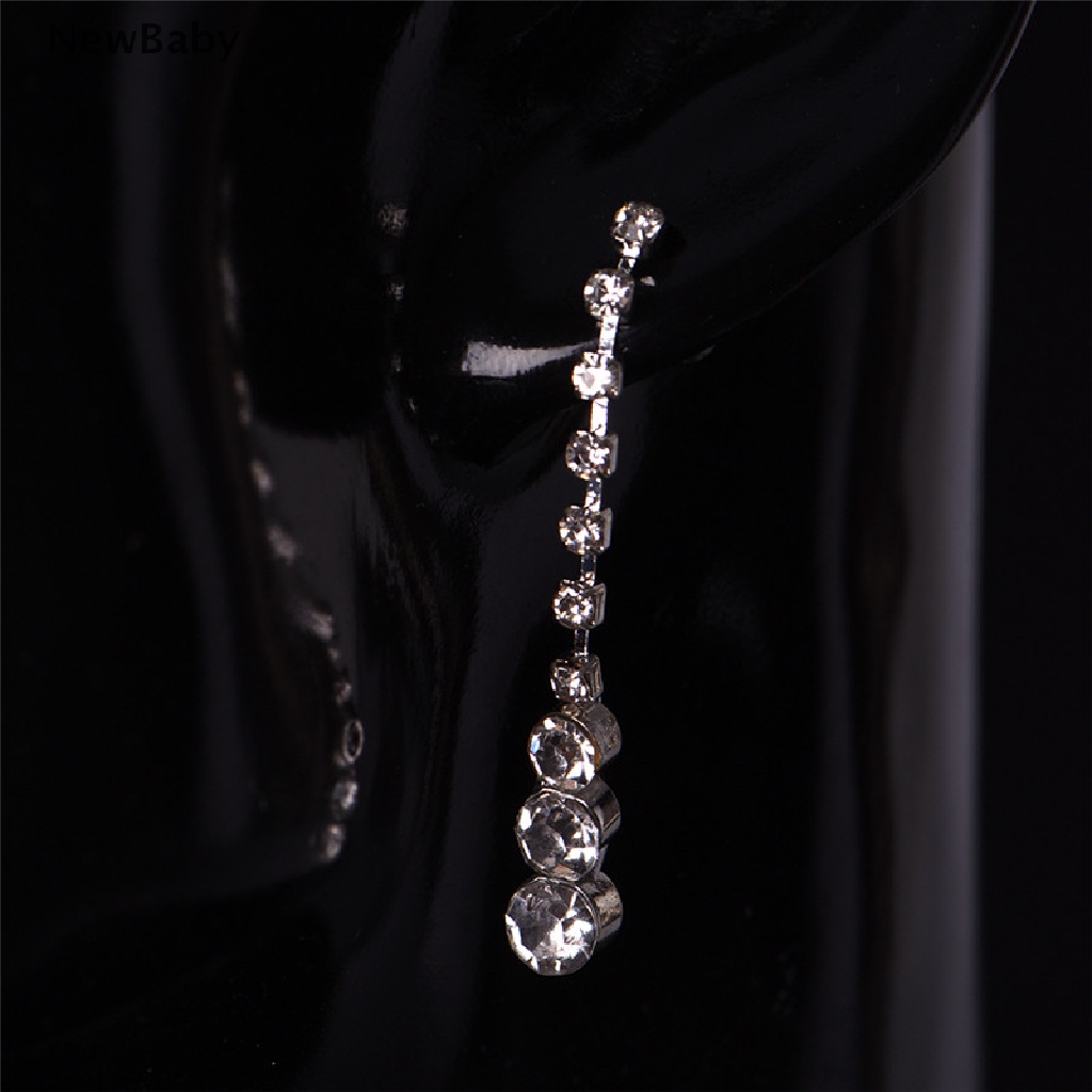Newbaby 1 Set Kalung + Anting Tusuk Gantung Hias Kristal Berlian Imitasi Untuk Pengantin Wanita