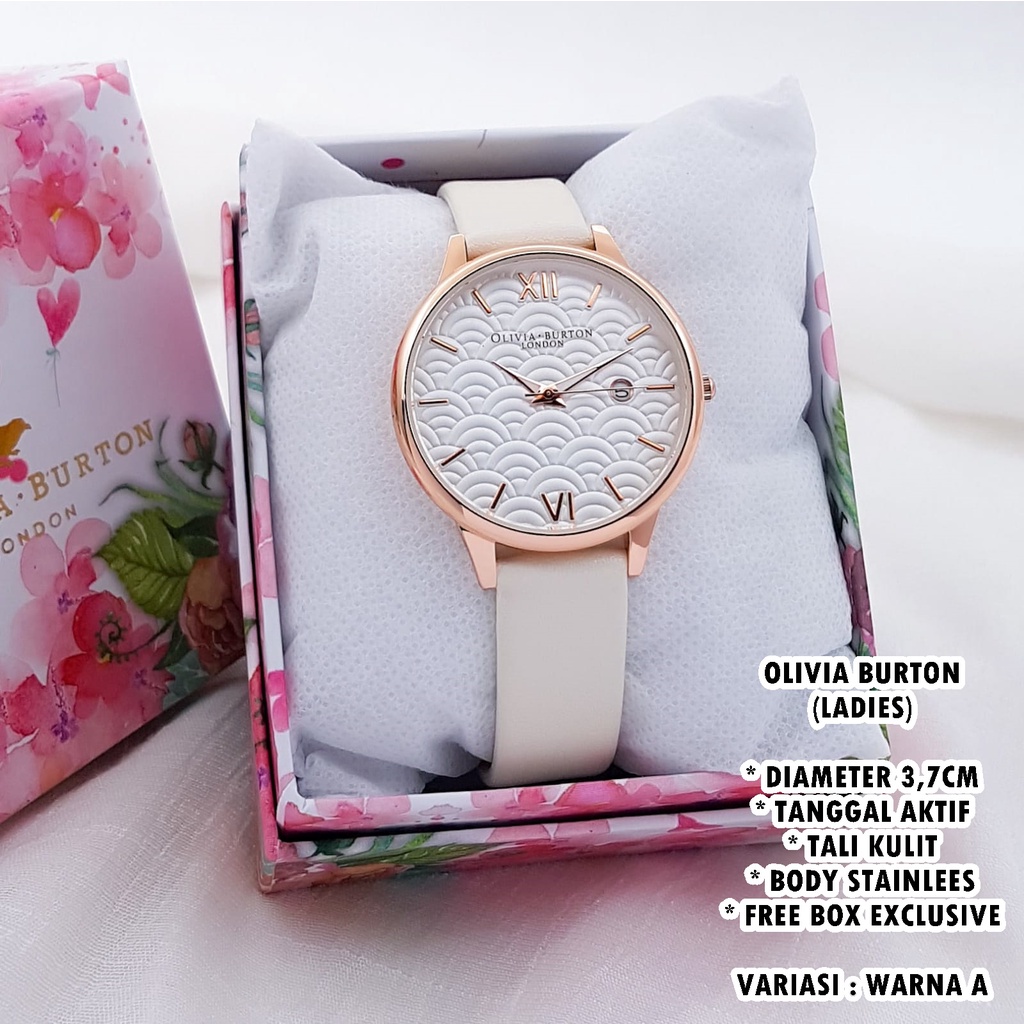 (FREE BOX) JAM TANGAN WANITA FASHION TALI KULIT BODY BULAT TANGGAL AKTIF