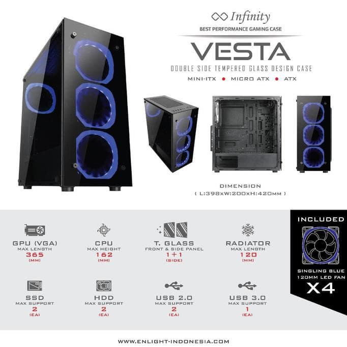 Casing INFINITY VESTA ATX Side Tempered Glass Free 4 Fan| ITECHBALI