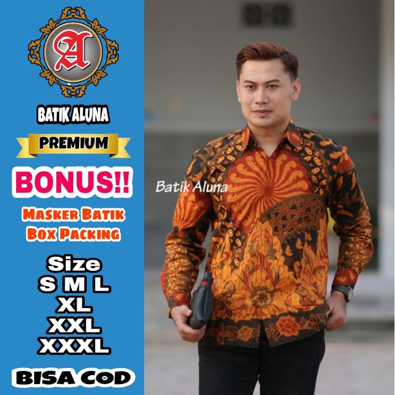 Baju Batik Pria Premium Lengan Panjang Full Furing Batik Solo Pekalongan Batik Reguler Batik Aluna P