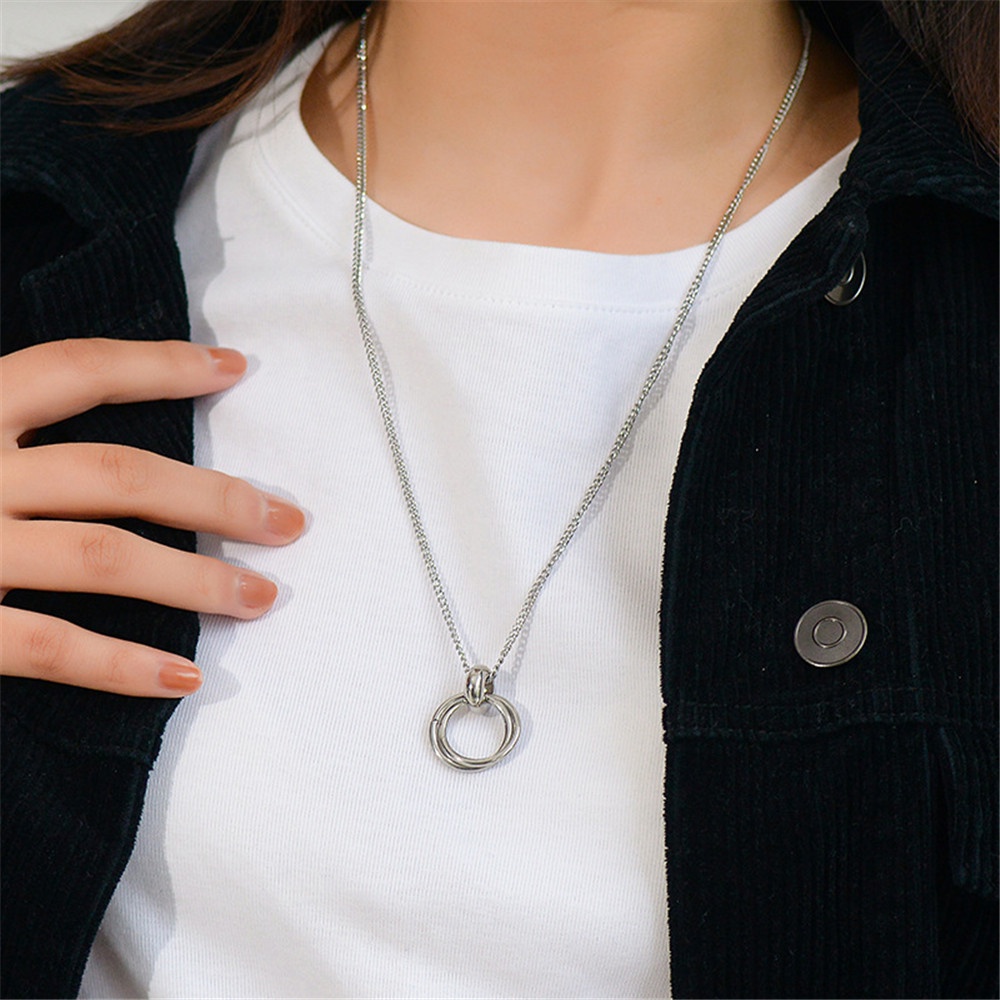 【COD Tangding】Double Ring Couple Necklace Simple Chain Fashion Accessories Jewelry for Men Women