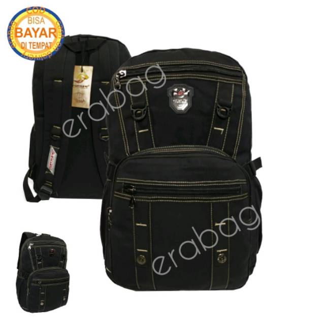 Tas ransel punggung fortune kanvas pria 20500152-Hitam