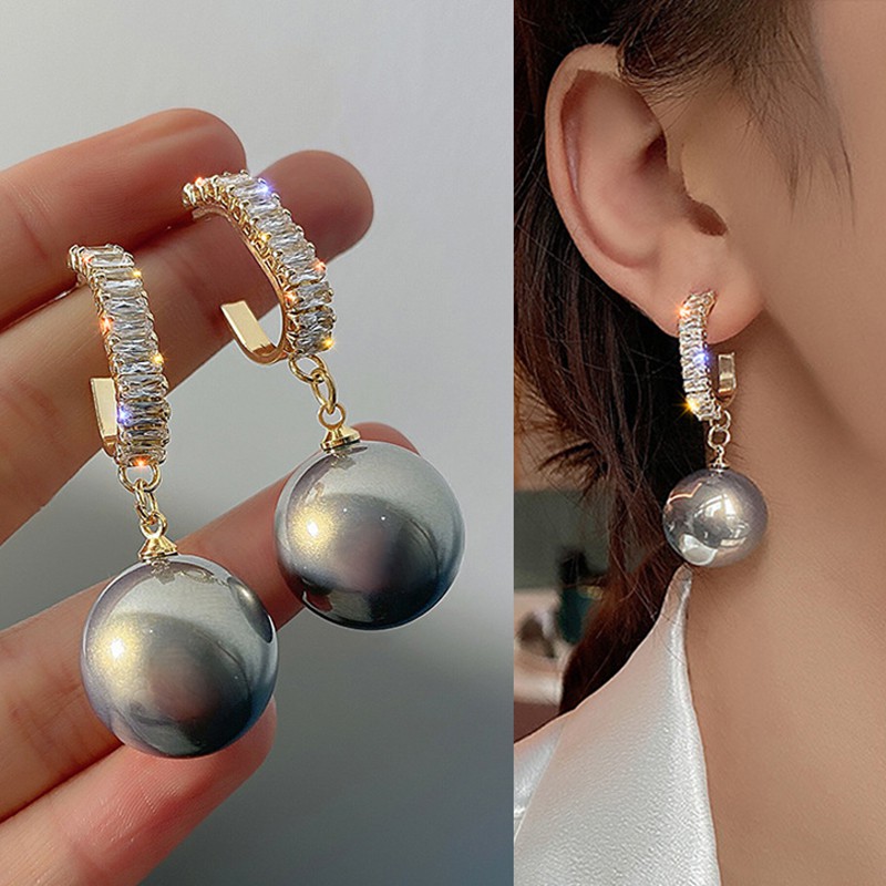 Anting Tusuk Gantung Bahan Sterling Silver 925 Desain Pita + Mutiara + Berlian Imitasi Gaya Korea Untuk Wanita