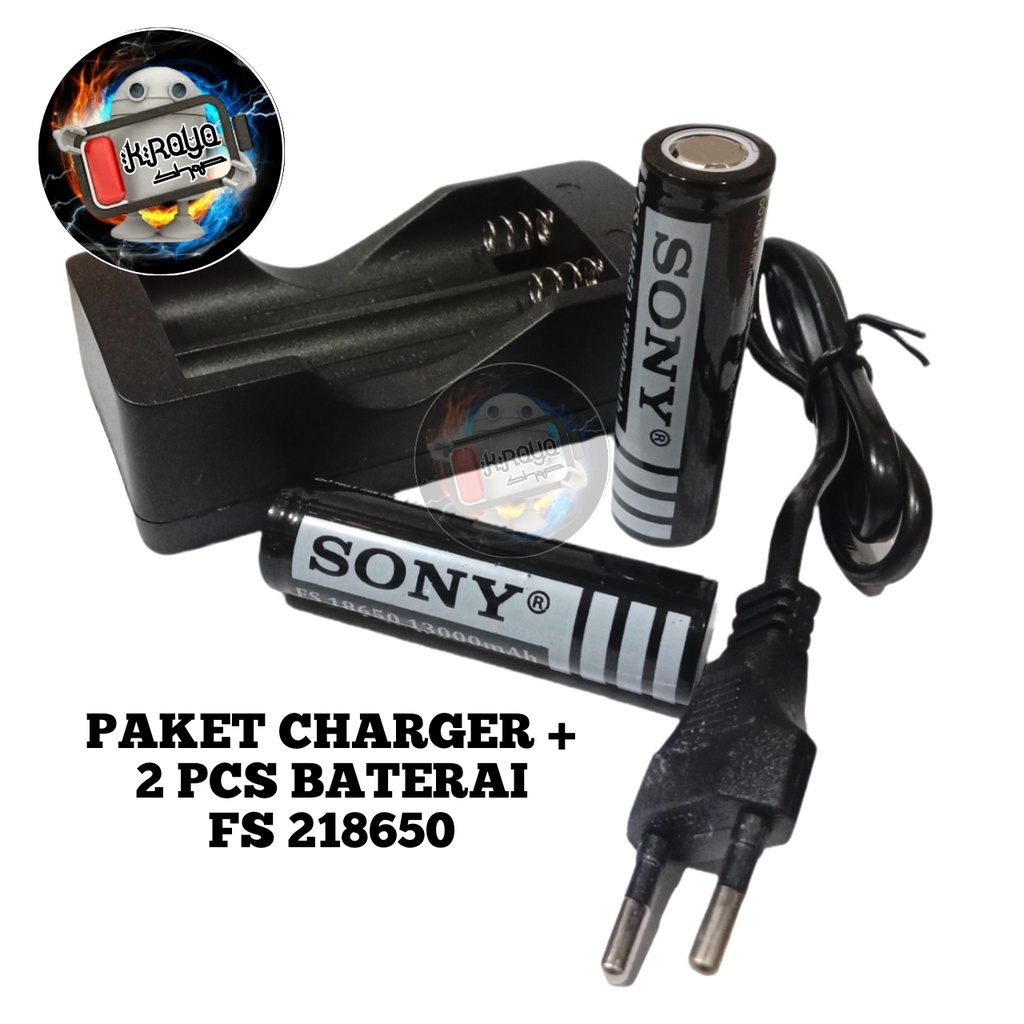 Charger + 2 Batterai 18650 Hitam Li-ion 4.2v - 13000mAh