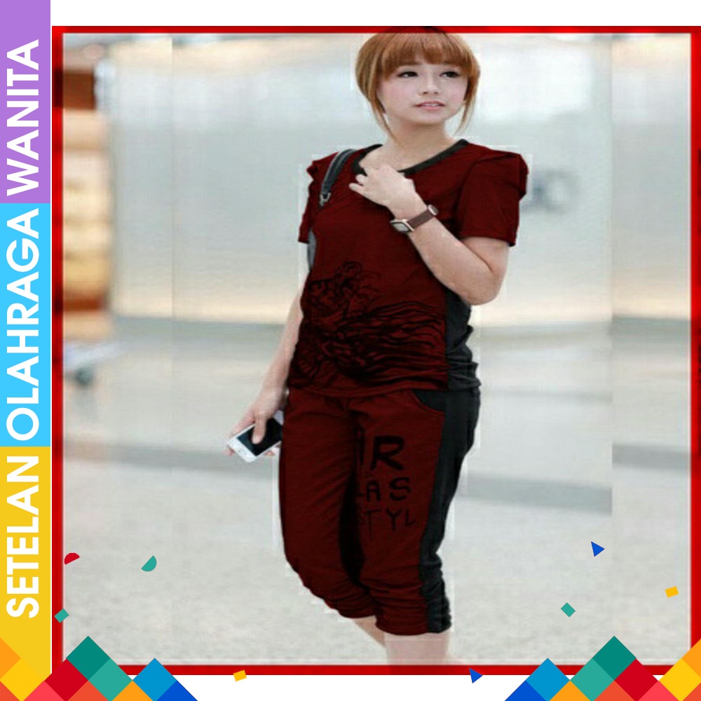 Baju Senam Merah Putih Set Baju Senam Jumbo Wanita Setelan Senam Merah Putih ARMY SET HOTPANT Baju