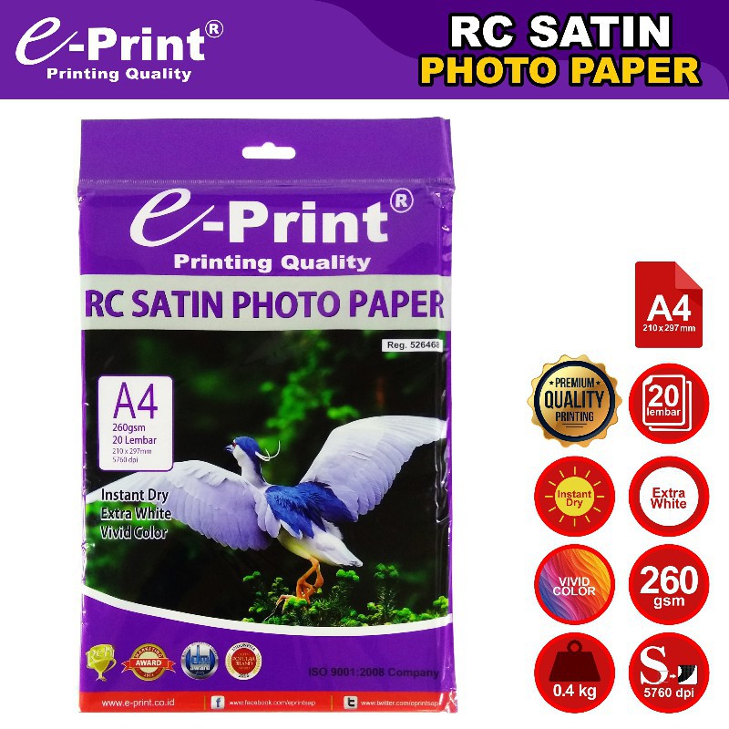 

[PAK] KERTAS FOTO / PHOTO PAPER E-PRINT RC SATIN A4 260 GSM*