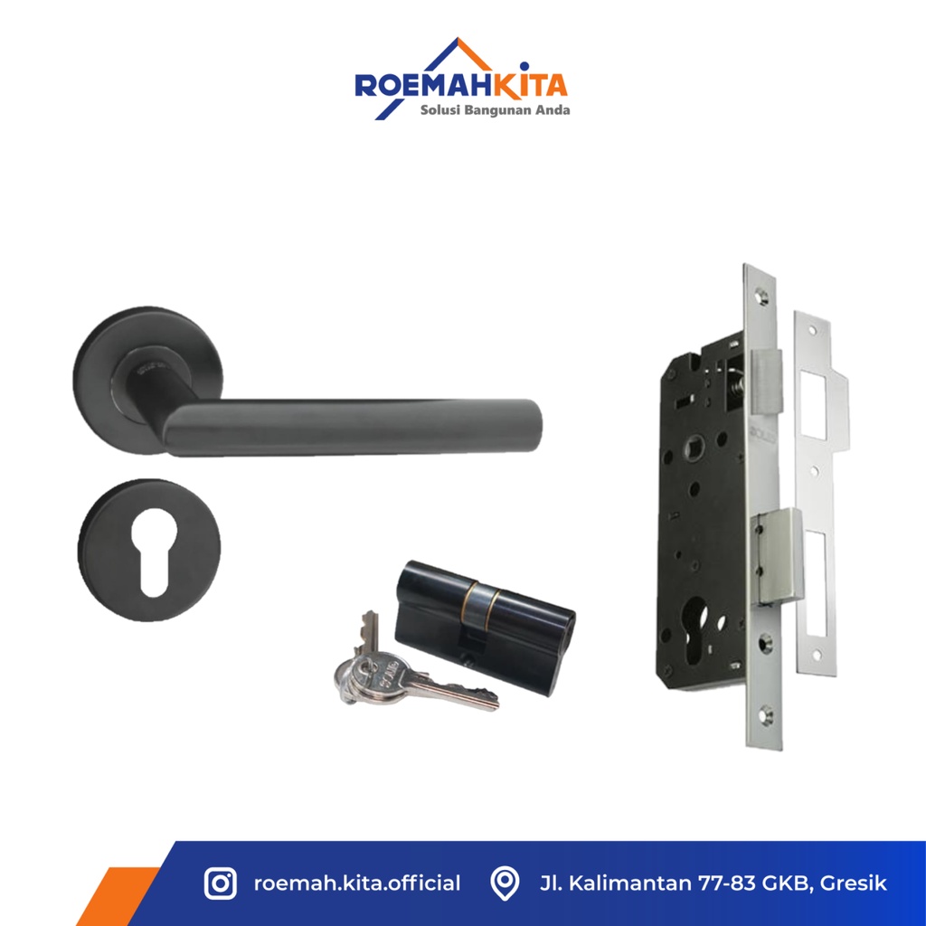 HANDLE PINTU SOLID HITAM SET HRE 61.41 BL | Handle set | Kunci Pintu
