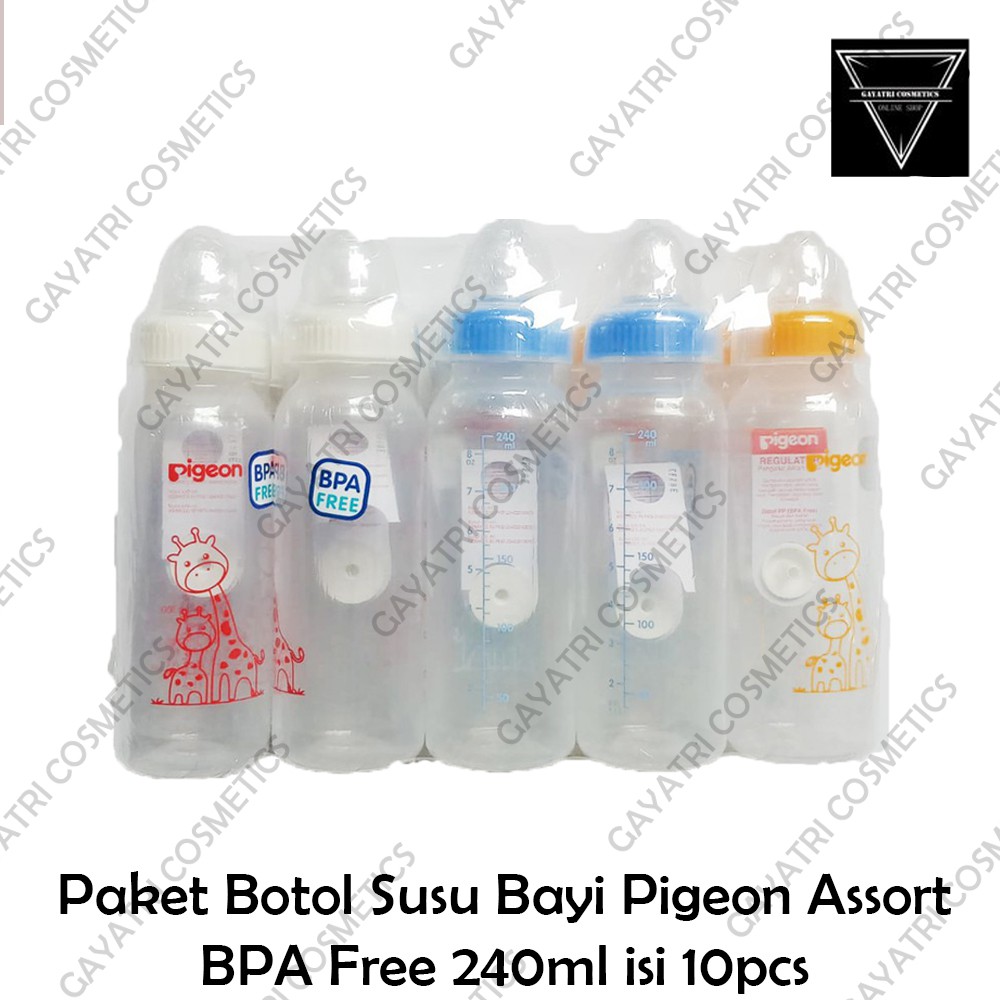 Paket Botol Susu Bayi Pigeon Assort BPA Free 240ml isi 10pcs