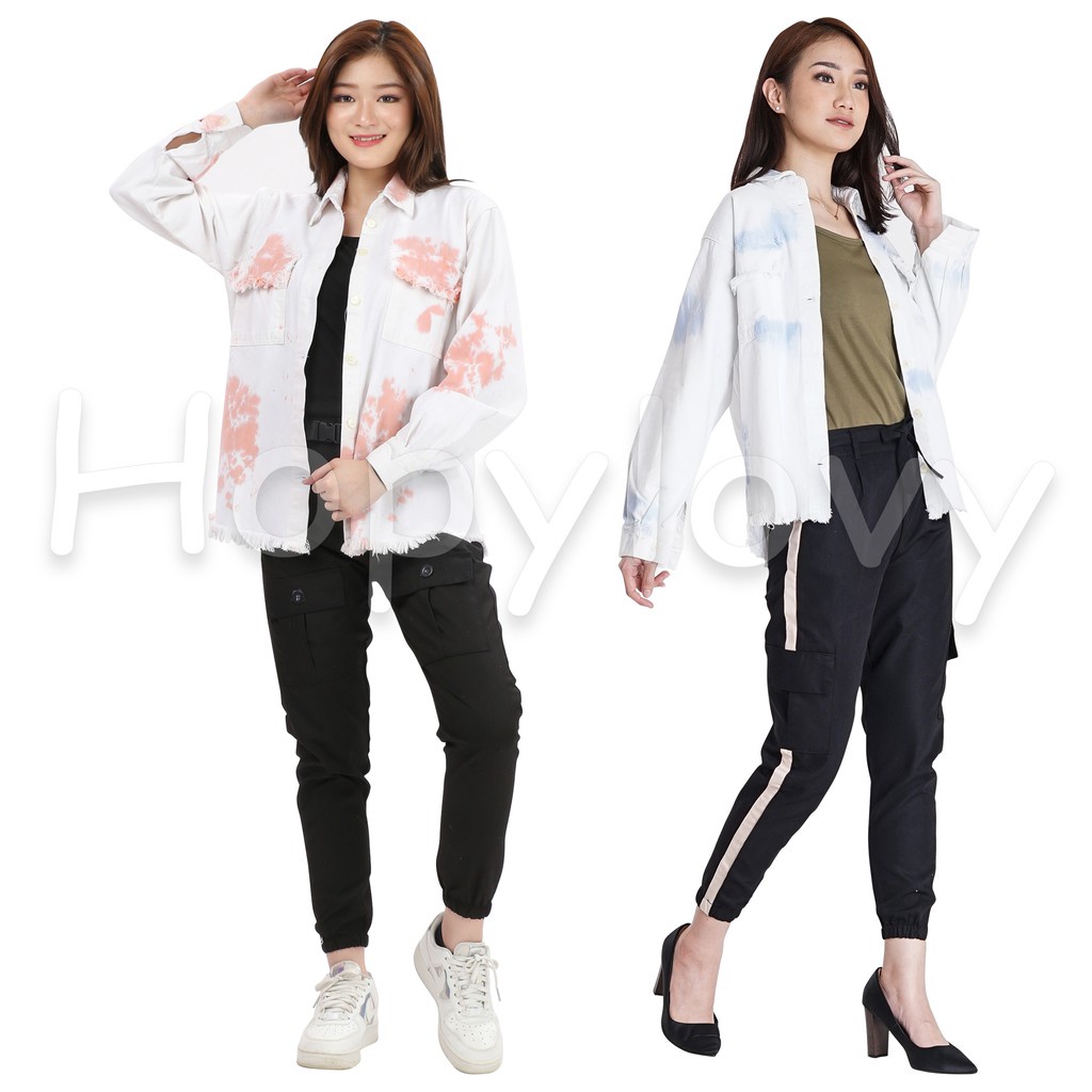 HOPYLOVY SALE - Jaket Jeans Wanita Oversize Tie Dye Melvia