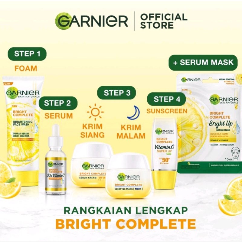 GARNIER BRIGHT COMPLETE VIT. C SERUM CREAM ( SPF 36 // UV // NIGHT ) 20ML // GARNIER BRIGHT COMPLETE KRIM SIANG DAN MALAM