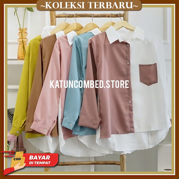 Kemeja Polos Lengan Panjang Pocket Rami Linen Premium Oversize | Kemeja Wanita | Kemeja Cewek | Jake
