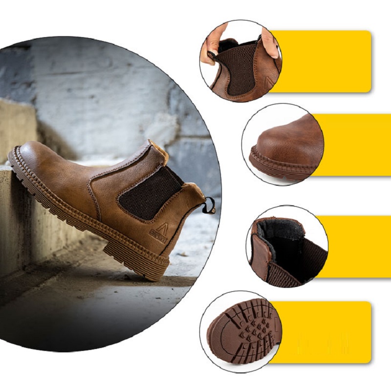 COD Kulit Asli Sepatu Safety Chelsea Boots Pria Olahraga Cowok High Top Safety Shoes Ujung Besi Kerja Proyek 142