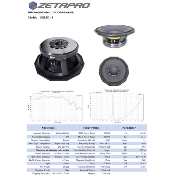 Speaker Zetapro Solid 18 Original Solid18 inch voice coil 6 inch komponen zeta pro
