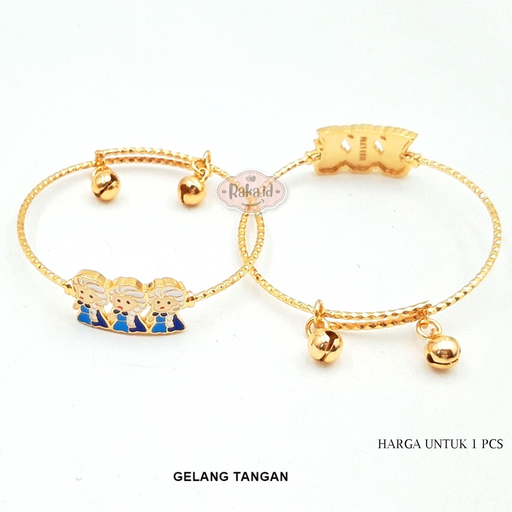 Gelang Tangan Bangle Anak 3 Elsa Frozen Kerincing Gold &amp; Silver Perhiasan Anak Menawan 857