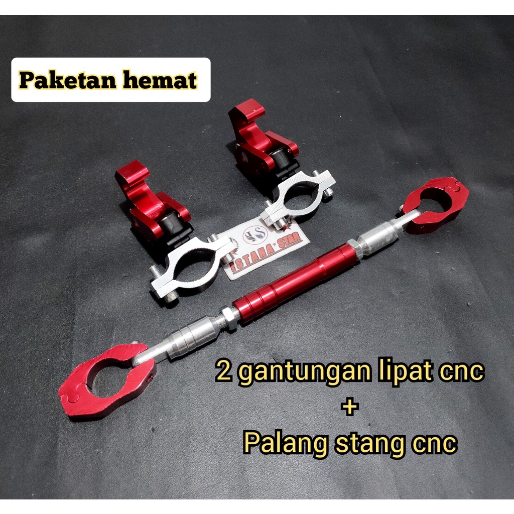 Paket gantungan barang pcx 2pcs + Stabilizer stang two tone , Stabilizer palang stang plus gantungan barang pcx 2 pcs cnc MERAH