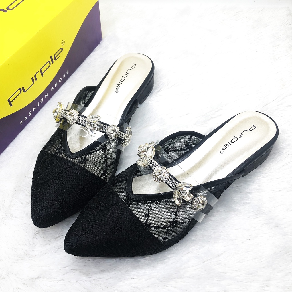 Sandal Brukat Flat Shoes Wedding Wanita Valerina Series Purple Original Big Size Lokal