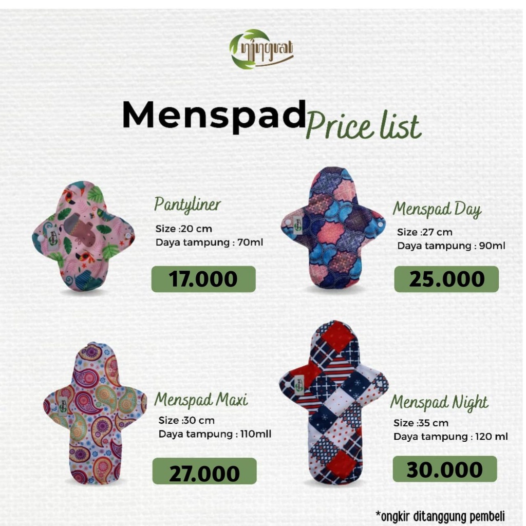 Ningrat Menspad Pembalut Kain Cuci Ulang Menstrual Pad Washable Day Maxi Night Panty Mens Wanita