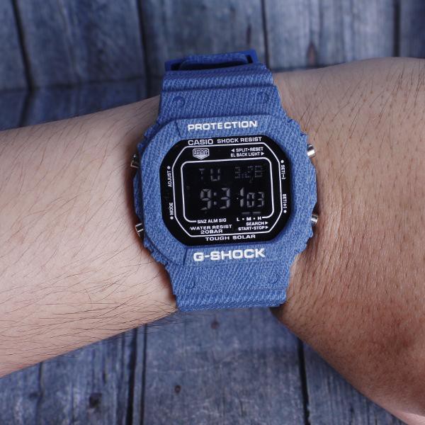 TERMURAH  Casio G Shock DW5600 Kotak Motif Jeans blue Denim biru . Jam tangan digital pria . wanita