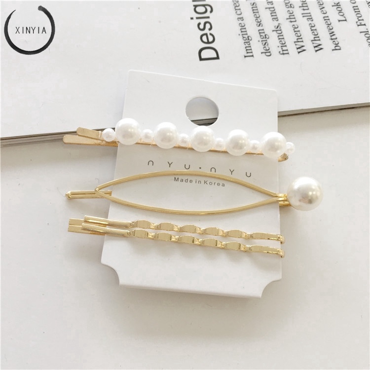 【7 groups】Korea Jepit Rambut metal pearl hairpin hairclips set