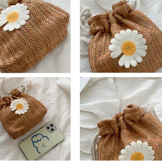 {AS.19Au22ᴳ} Mouseman - Tas Selempang Rajut Motif Bunga Daisy / Tas Serut