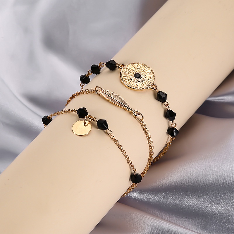 Gelang hitam Tangan Rantai Emas / Hitam Ala Korea Untuk Wanita