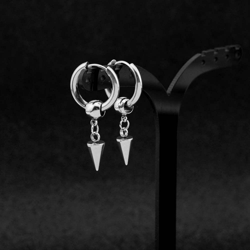 Anting Stud Awl Menjuntai Bentuk Bola Geometris Bahan Logam Gaya Punk Korea Minimalis Untuk Unisex