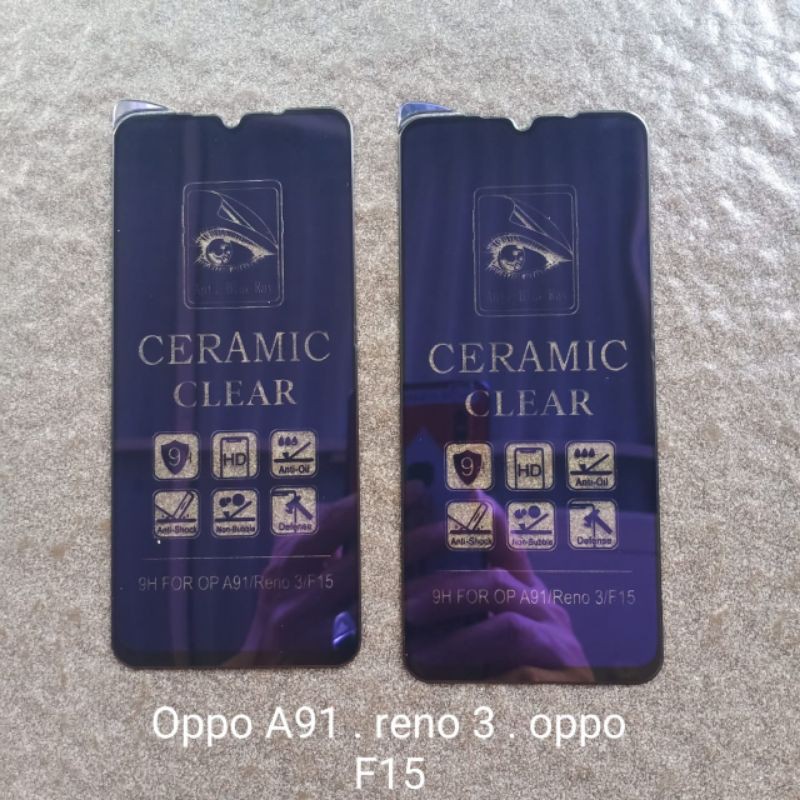 Tempered glass Oppo A91 Reno 3 F15 2020 . Reno 5 anti blue anti radiasi anti gores kaca screen guard