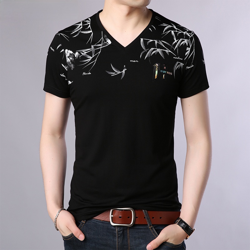 Baju Kaos Distro V-Neck Pria Light Bambu T-Shirt Lengan Pendek Keren