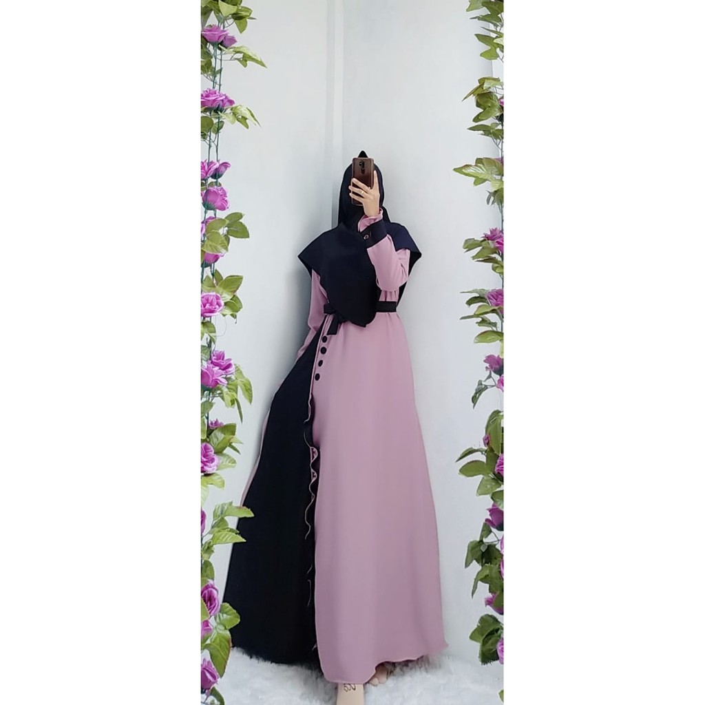 GAMIS set kafia halimah khimar syari kriwil serut kancing Khimar Itycrepe busui berkah modis