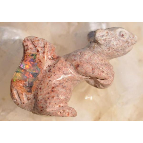 Squirrel Carving Figurine 16x10mm Natural Unheated Matrix Opal Mexico YZ321