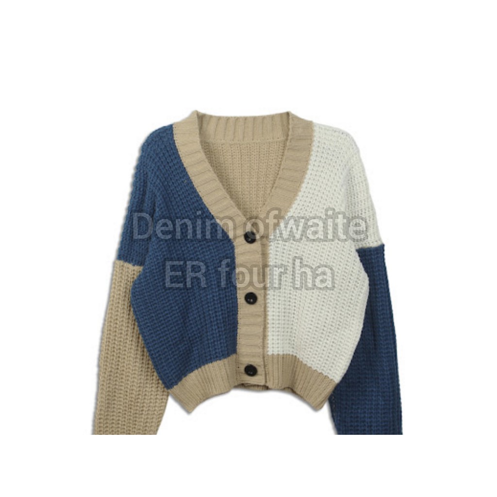 Cardigan Rajut SHAFA Type 3get | Rajut TEBAL Premium | Pakaian Wanita | Outerwear Wanita-denim,kream