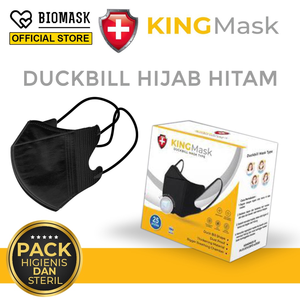 BIOMASK x KINGMASK Duckbill Hijab 1Box 25Pcs MEDIS Headloop 1 Box 25 Pcs - Hitam / Putih Korea Style