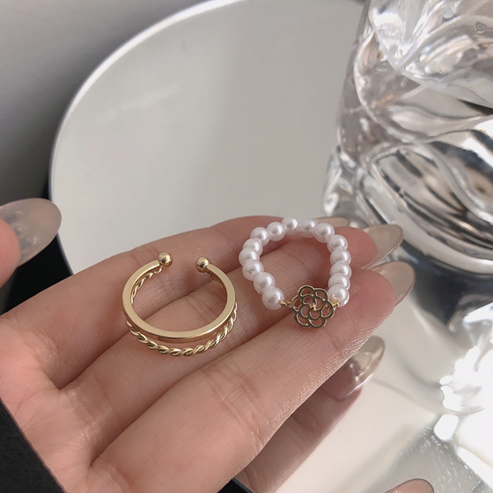 Needway  Cool Pearl Camellia Rings Adjustable Fashion Jewelry Finger Ring Trendy Cute Couple Korean Alloy For Women Opening ring