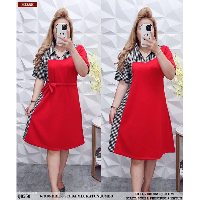 DRESS SCUBA BANGKOK PREMIUM DRESS JUMBO TUNIK KEMEJA BAJU KE GEREJA DRES NATAL CASUAL POLOS QQ 30055