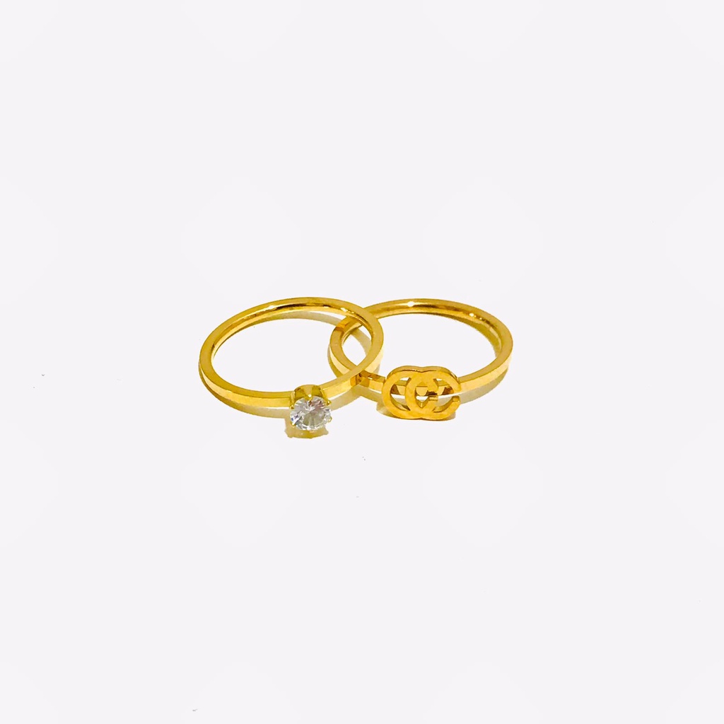 Cincin Titanium Wanita Lapis Emas Anti Karat CT-82-16-SDR
