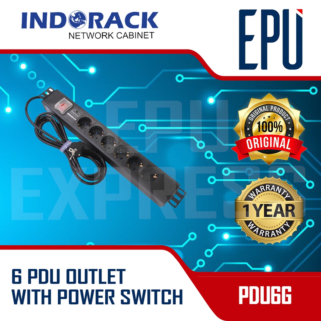 INDORACK PDU6G PDU 6 Outlet Colokan PDU 6 Lubang Power Distribution