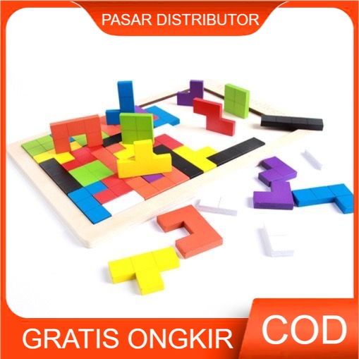 Mainan Edukasi TETRIS PUZZLE Mainan Kayu Tangram Tetris Brain Game