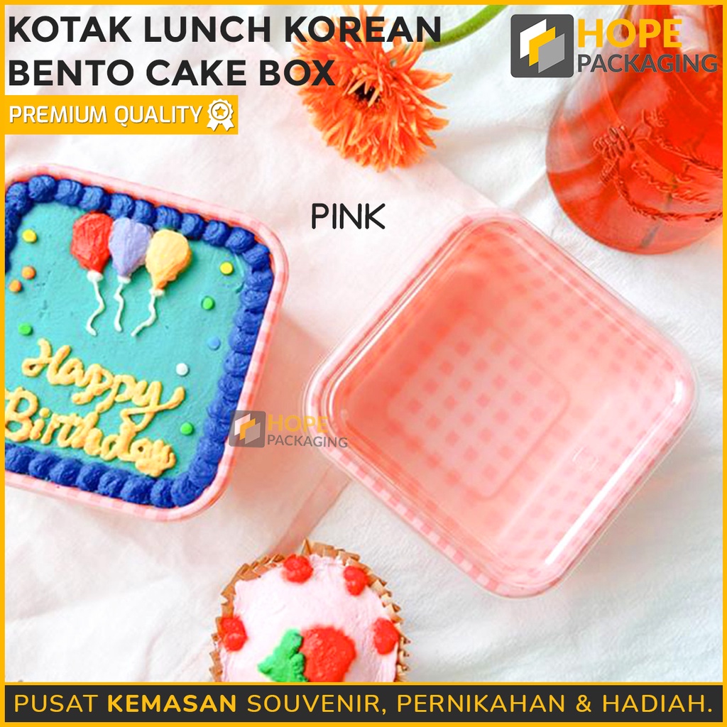 [ISI 5 pcs] Handle Kotak Dessert Box Pink dan Kuning / Kotak Mika Lunch Box / Box Mika Kue / Bento Box Cookies / Box Dessert