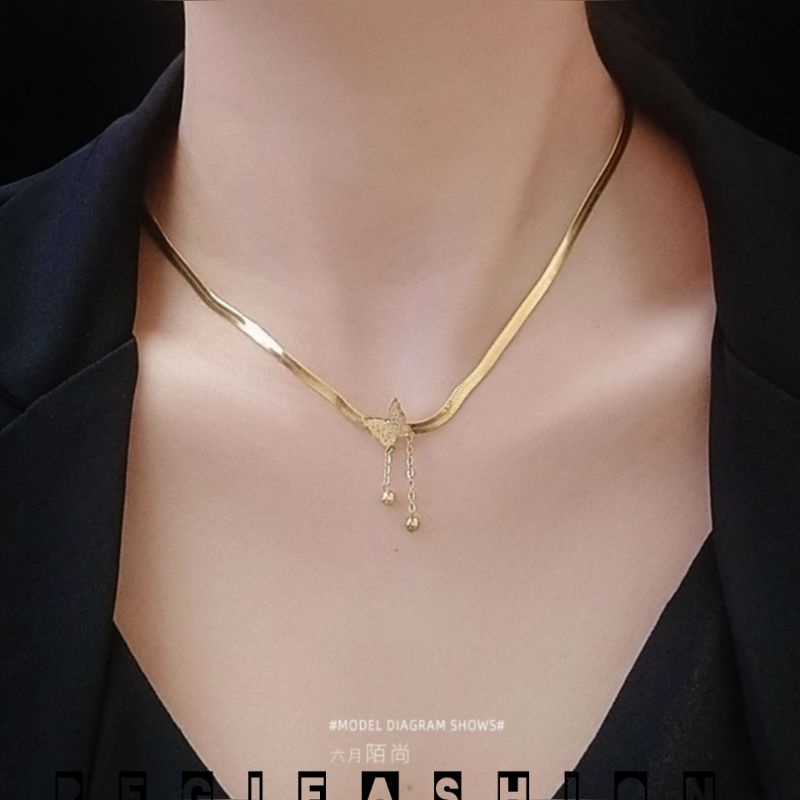 KALUNG TITANIUM PIPIH LIONTIN KUPU KUPU JURAI FASHION WANITA TERLARIS 2022 GARANSI ANTI KARAT TIDAK LUNTUR