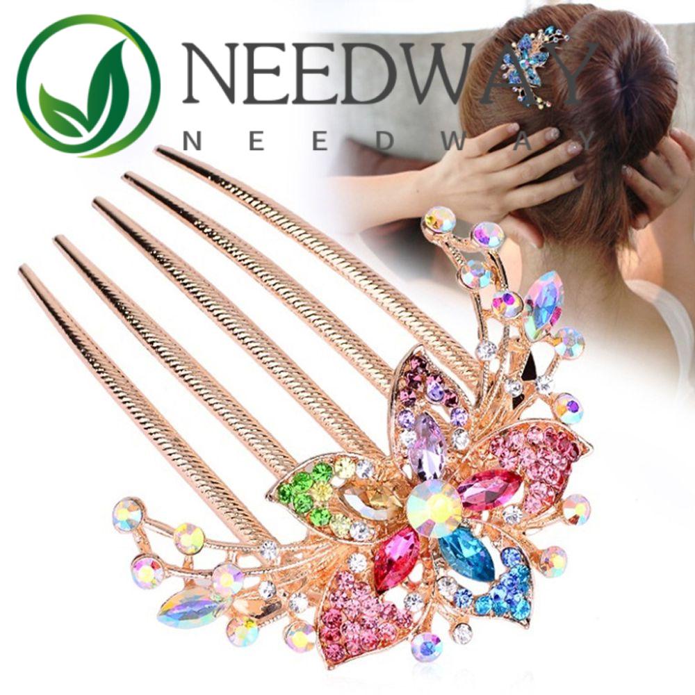 Needway  Fashion Disk Hair Diamond Flower Crystal Crystal Hair Comb