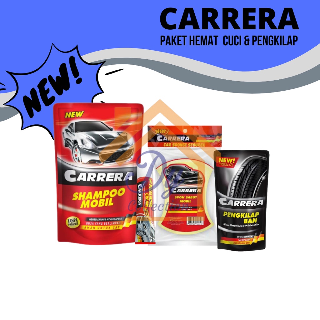 Carrera Paket Ekonomis Hemat Cuci & Kilap Mobil - Shampoo Mobil 800ml - Pengkilap Ban 200ml - Poles 