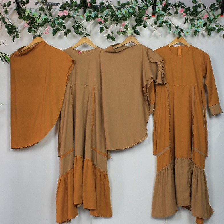 gamis anak tanggung set khimar perempuan wollycrepe afiyah syari