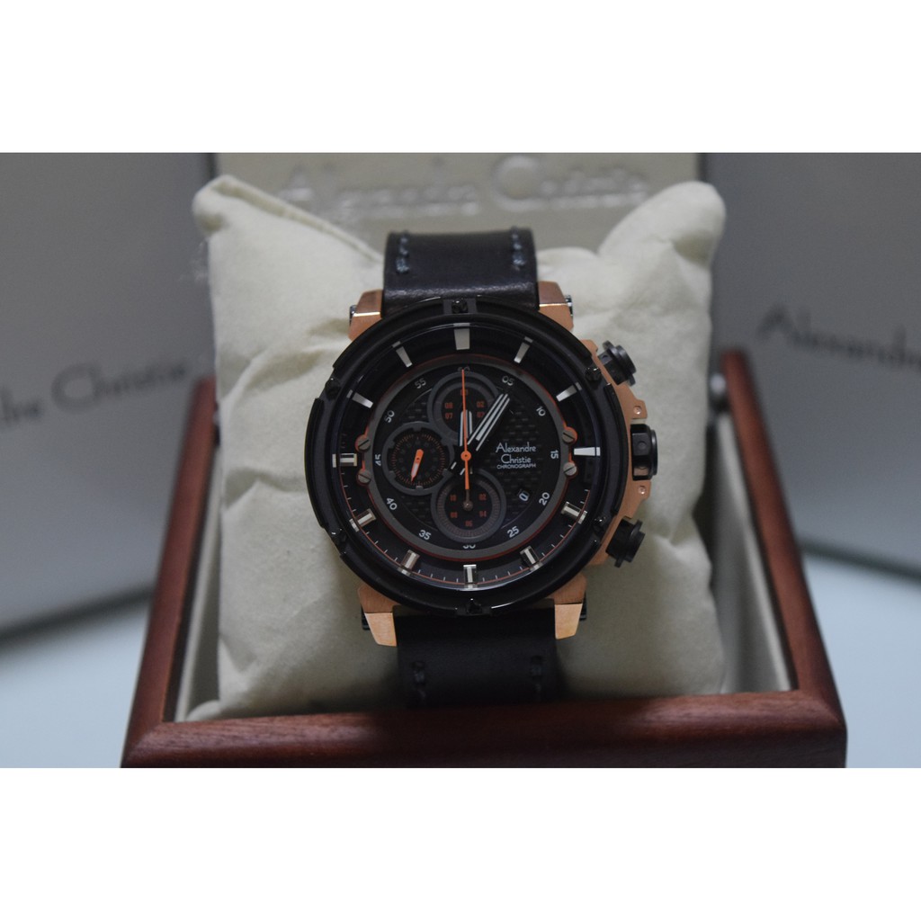 Alexandre Christie AC 6375 Rose Gold Black Leather Black Men Original