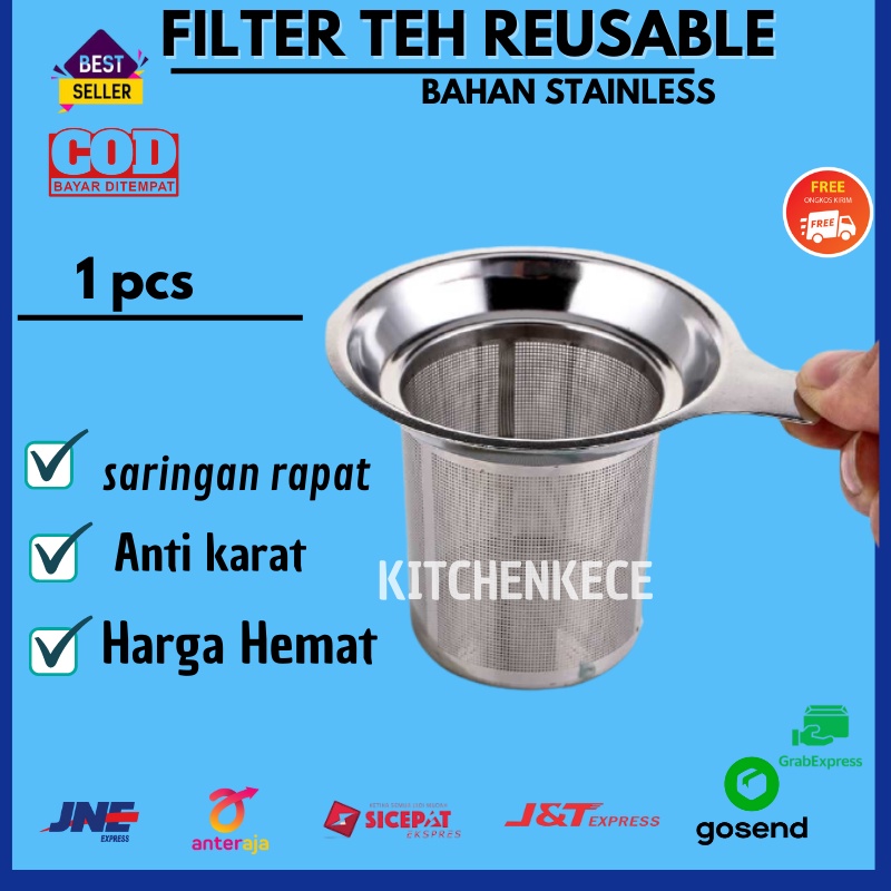 Saringan Filter Teh Infuser Reusable Strainer Alat Penyaring Teh  Manis Tea Stainless Steel Rapat