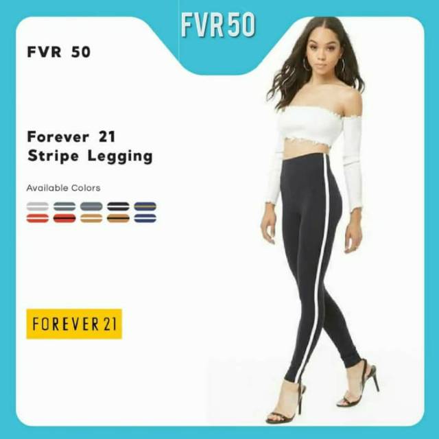 Legging Forever 21 Stripe F21 Legging Wanita Casual - Olahraga - Yoga