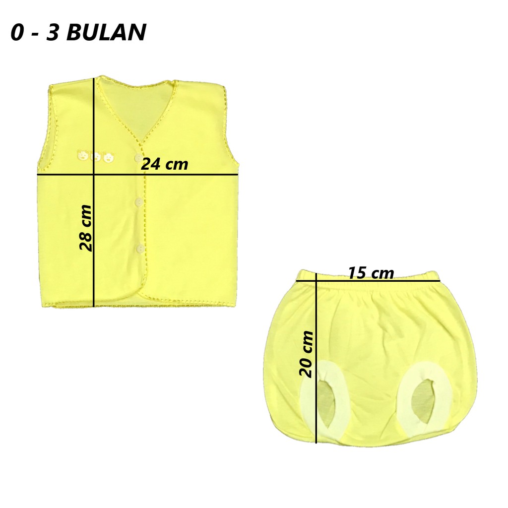 BAYIe - 6 SET Setelan Baju Bayi Kutung+Celana Kacamata Polos WARNA 0-3 bulan