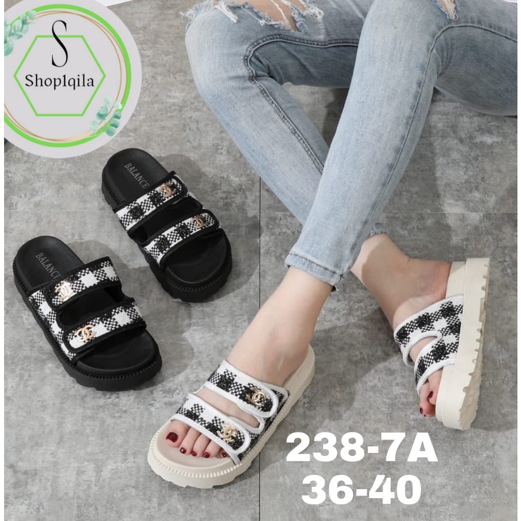 SANDAL PEREMPUAN DEWASA DOUBLE STRAP BALANCE / 238-7A 36-40 / MOTIF  KOTAK TERMURAH